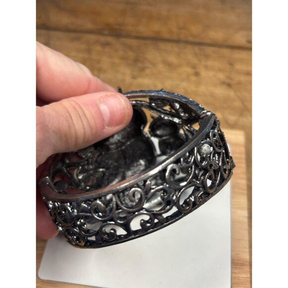 Vintage Silver-Tone Owl Cuff Bracelet With Rhinestones & Ivory Accents - Stateme - Picture 12 of 13